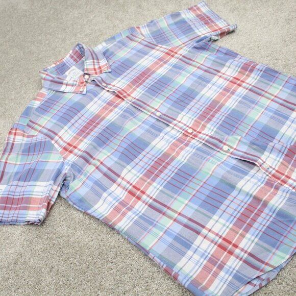 Brooks Brothers Regent Shirt Men Large Blue/Red Plaid Cotton Short Sleeve Button - Picture 6 of 12